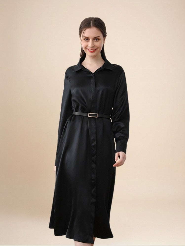 Kahlira - Long Sleeve Silk Shirt Dress