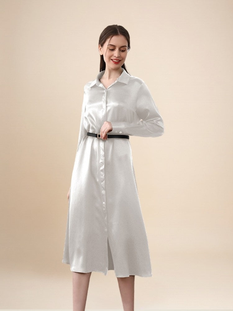 Kahlira - Long Sleeve Silk Shirt Dress