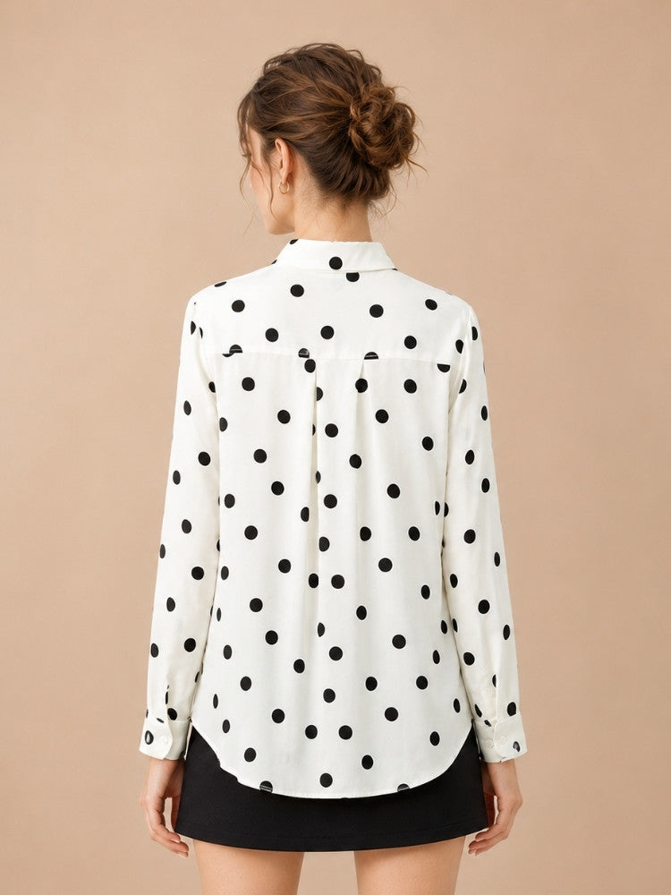 Kalestra - White Polka Dot Silk Blouse | The Silk Avenue