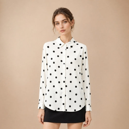 Kalestra - White Polka Dot Silk Blouse | The Silk Avenue