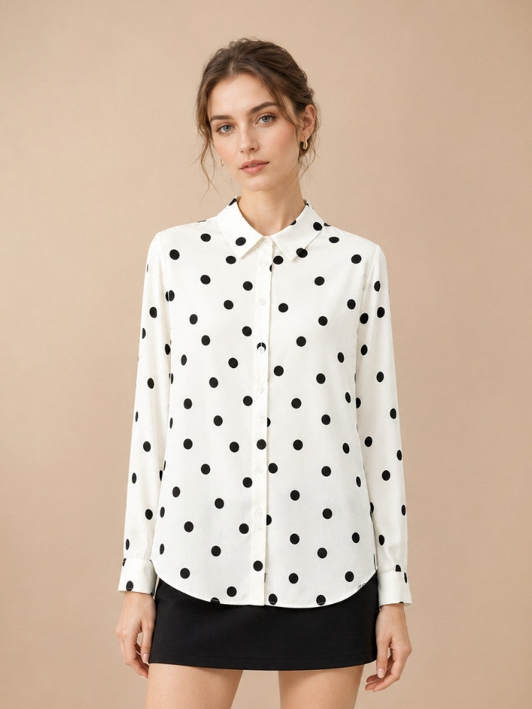 Kalestra - White Polka Dot Silk Blouse | The Silk Avenue