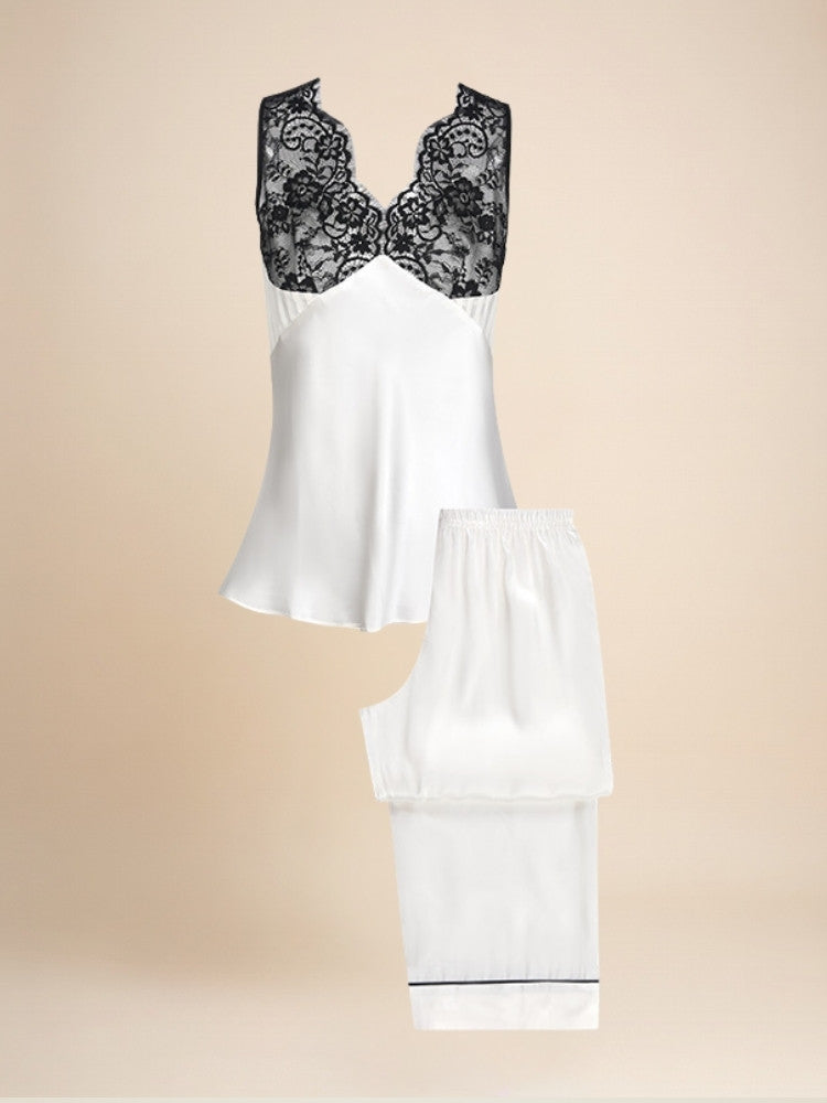 Kalinde - Lace-Trim Silk Camisole & Wide-Leg Pants Set | The Silk Avenue