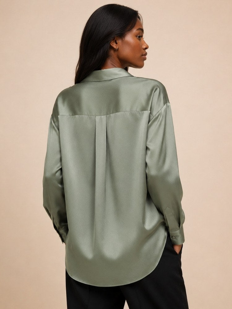 Kirelda - Sage Green Relaxed Silk Shirt | The Silk Avenue