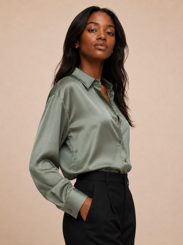 Kirelda - White Relaxed Silk Shirt | The Silk Avenue