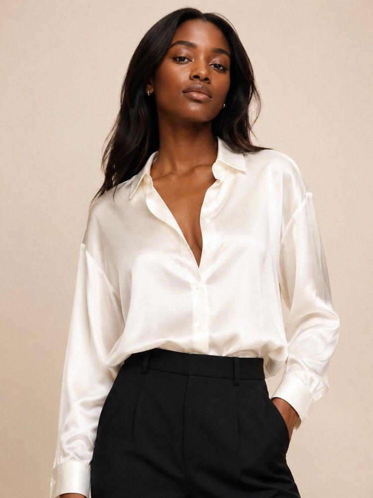 Kirelda - White Relaxed Silk Shirt | The Silk Avenue