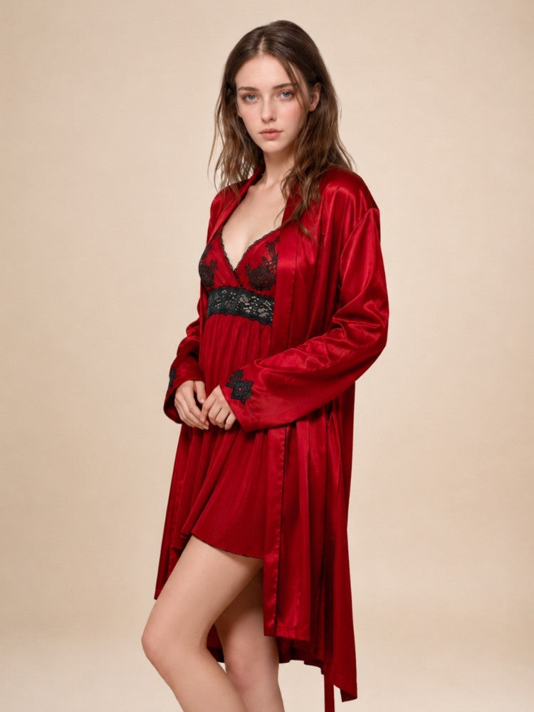 Kylindra - Embroidered Silk Robe Set | The Silk Avenue