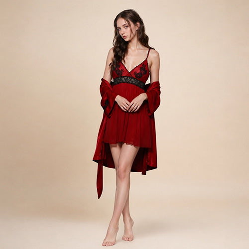 Kylindra - Embroidered Silk Robe Set | The Silk Avenue