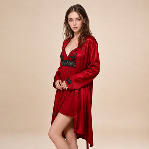 Kylindra - Embroidered Silk Robe Set | The Silk Avenue