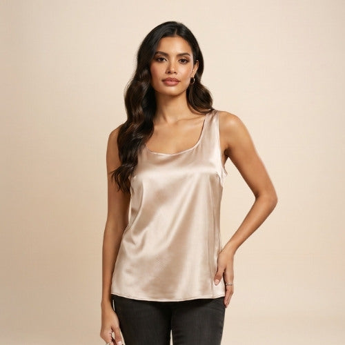 Levara - U-Neck Silk Tank Top | The Silk Avenue