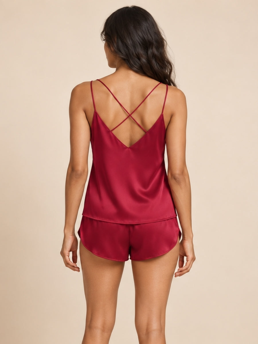 Lirenne - Red Silk Cami & Shorts Set | The Silk Avenue