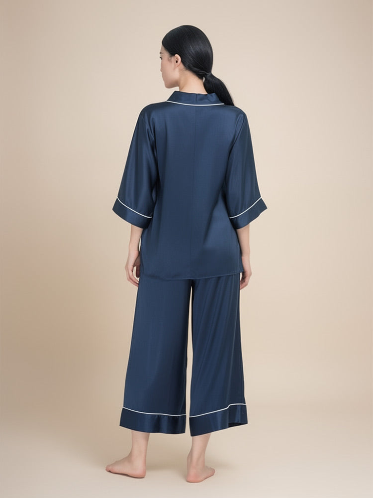 Livira Hanfu-Inspired Cross-Collar Silk Pajama Set | The Silk Avenue