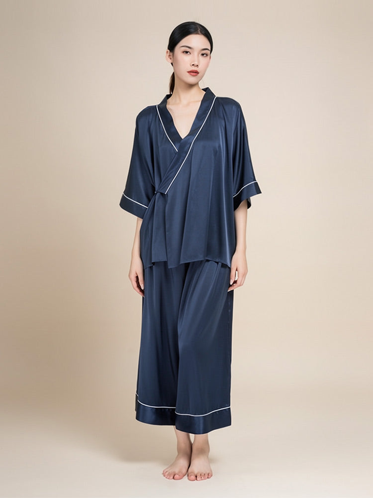 Livira Hanfu-Inspired Cross-Collar Silk Pajama Set | The Silk Avenue