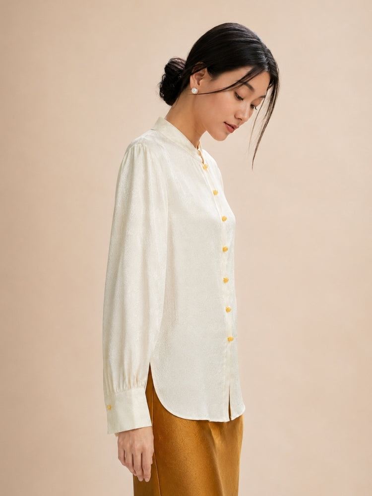 Louisa - Ivory Mandarin Collar Silk Blouse | The Silk Avenue