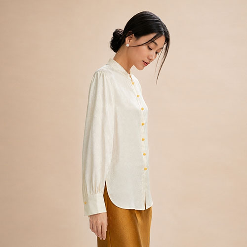 Louisa - Ivory Mandarin Collar Silk Blouse | The Silk Avenue