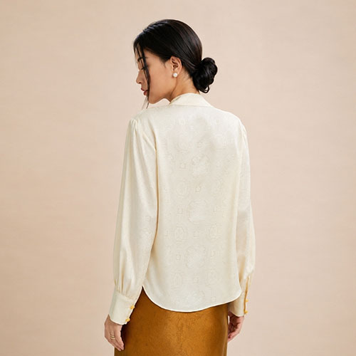 Louisa - Ivory Mandarin Collar Silk Blouse | The Silk Avenue
