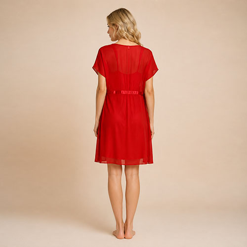 Lysavine - Red Lace V-Neck Silk Robe Set | The Silk Avenue