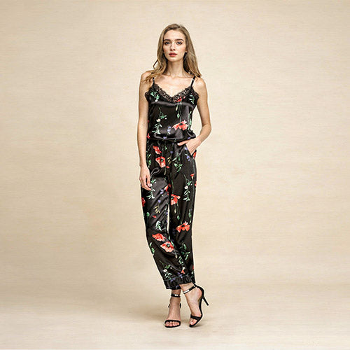 Maesel - Floral Silk Camisole Pajama Set | The Silk Avenue