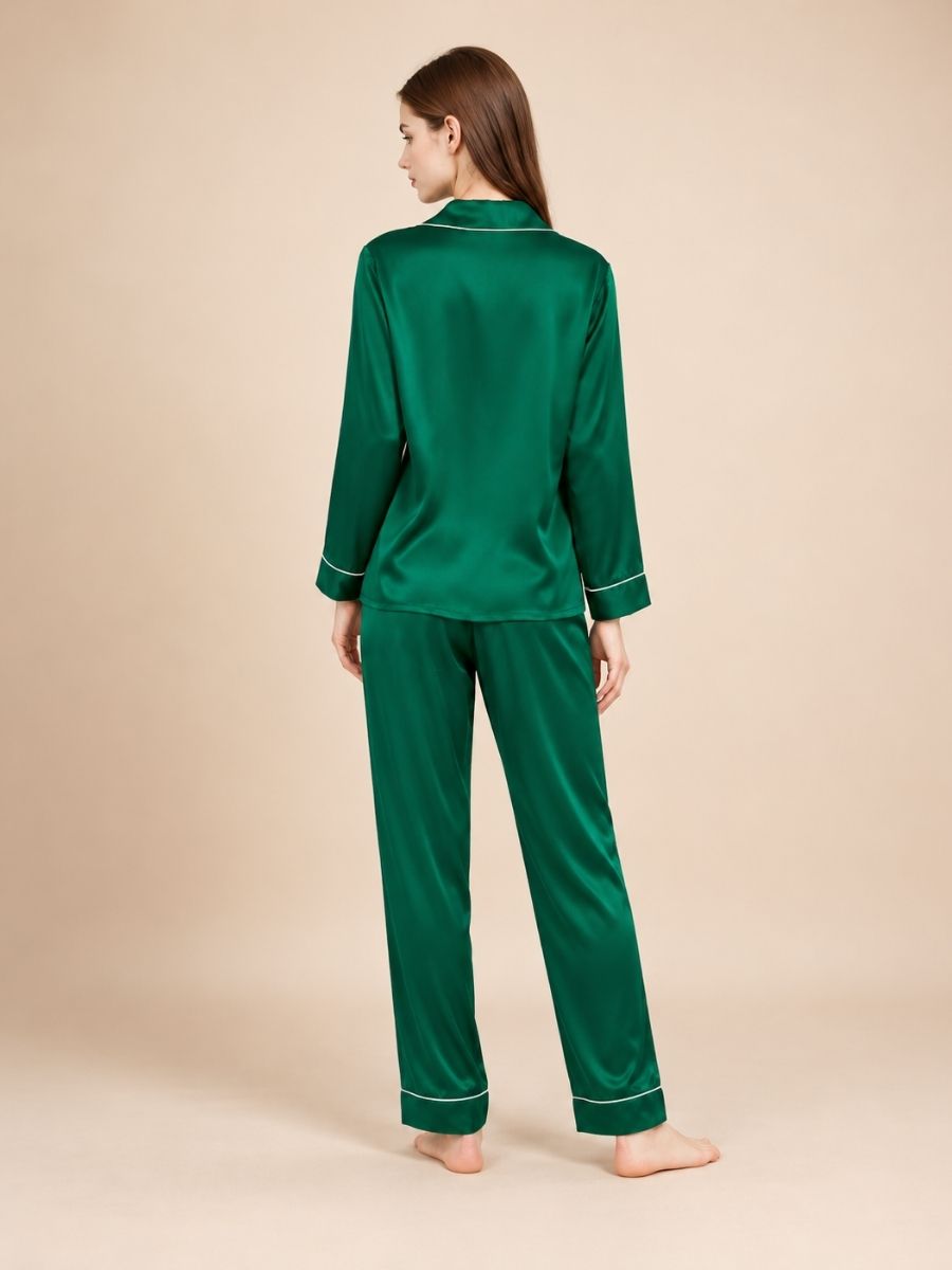 Miriane - Green Silk Pajama Set | The Silk Avenue