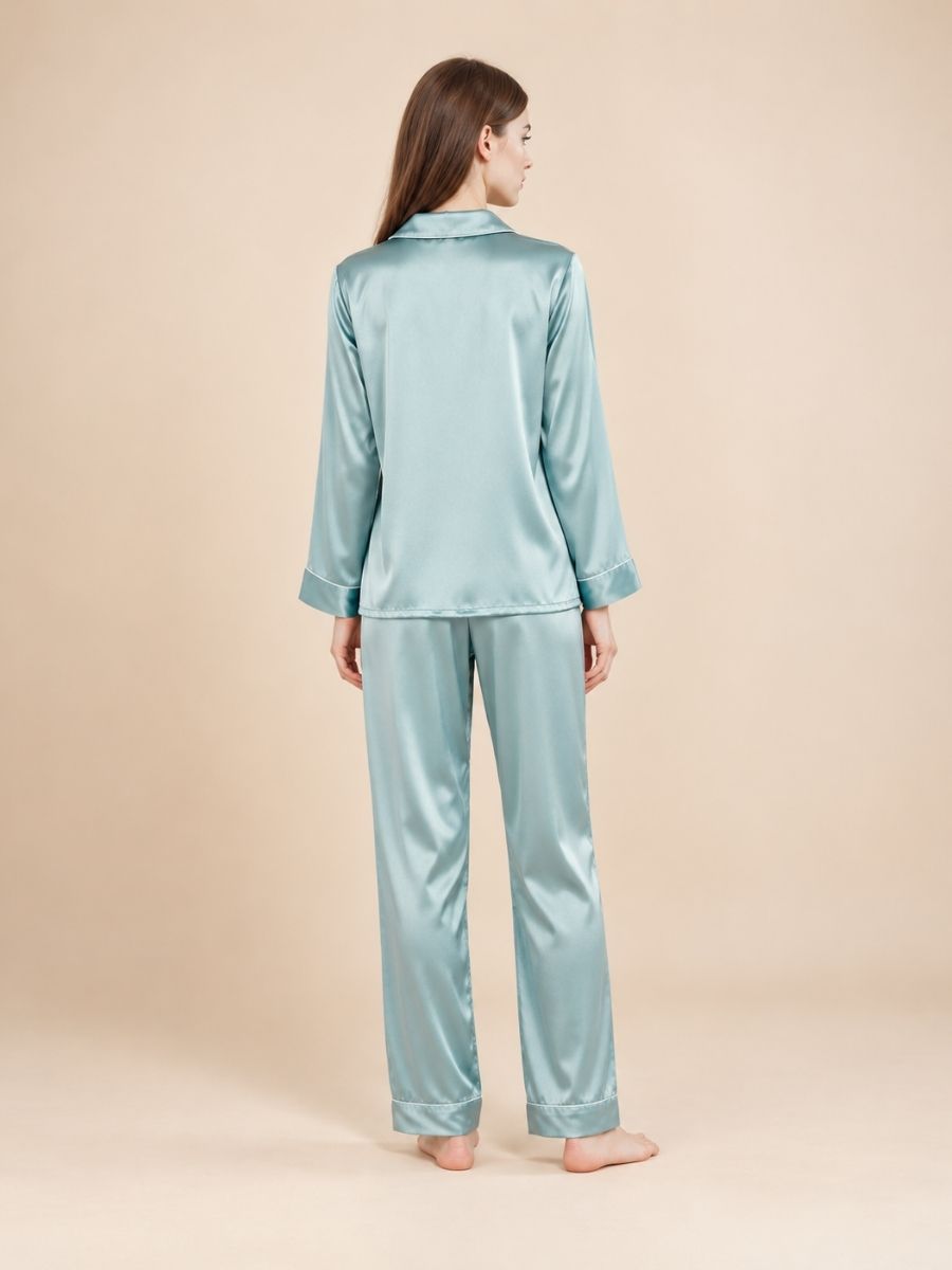 Miriane - Light Blue Silk Pajama Set | The Silk Avenue