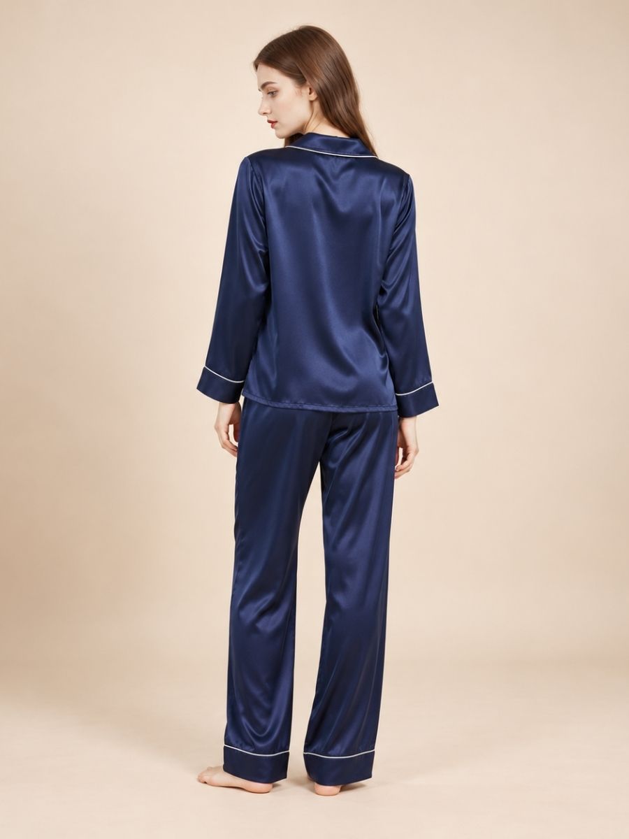 Miriane - Navy Silk Pajama Set | The Silk Avenue