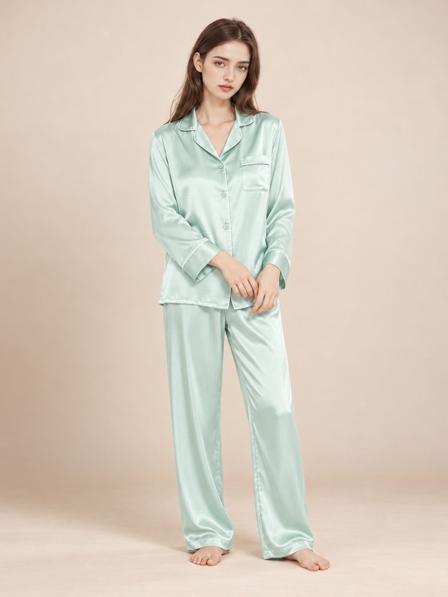Miriane - Mint Green Silk Pajama Set | The Silk Avenue