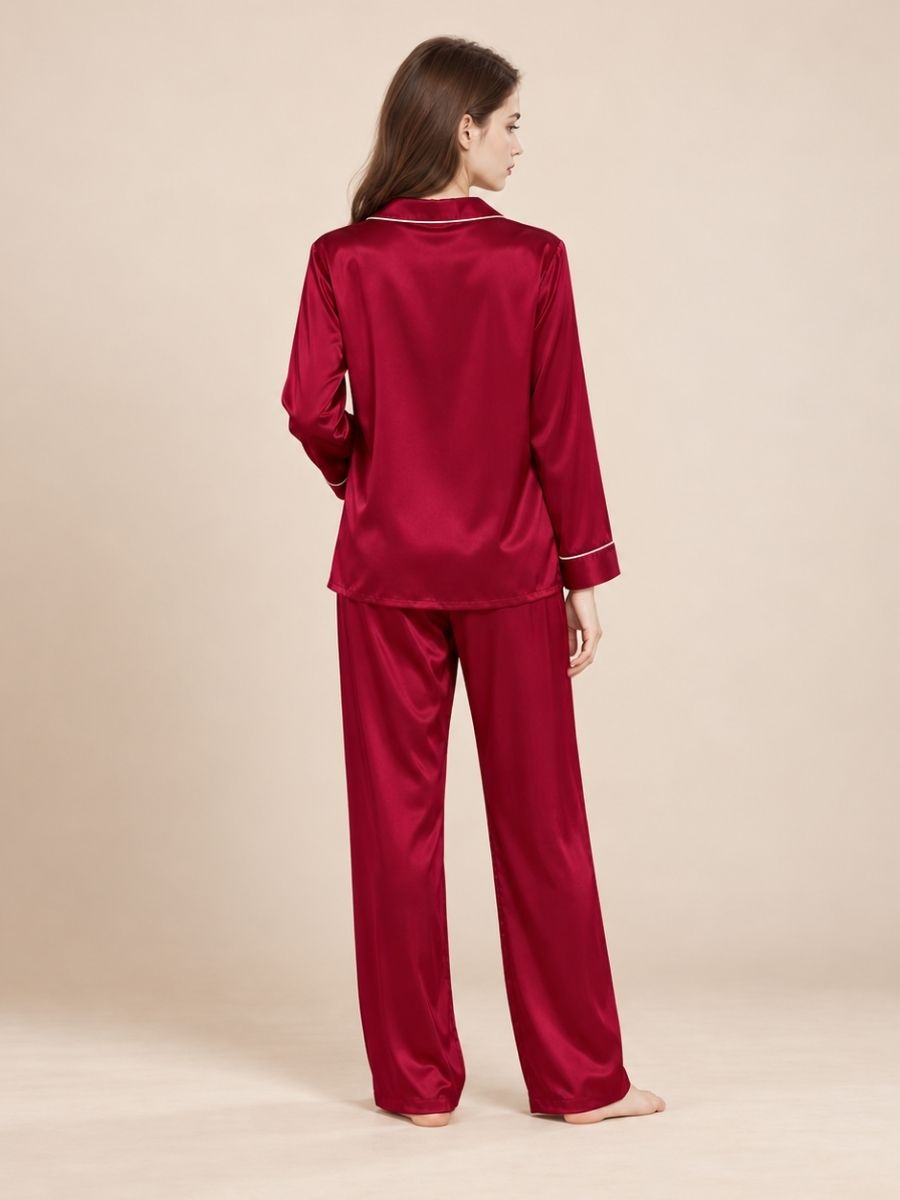 Miriane - Red Silk Pajama Set | The Silk Avenue