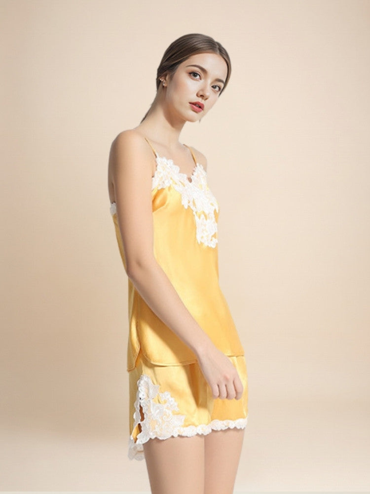 Naralisse - Lace-Trim Silk Camisole & Shorts Set | The Silk Avenue
