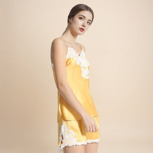 Naralisse - Lace-Trim Silk Camisole & Shorts Set | The Silk Avenue