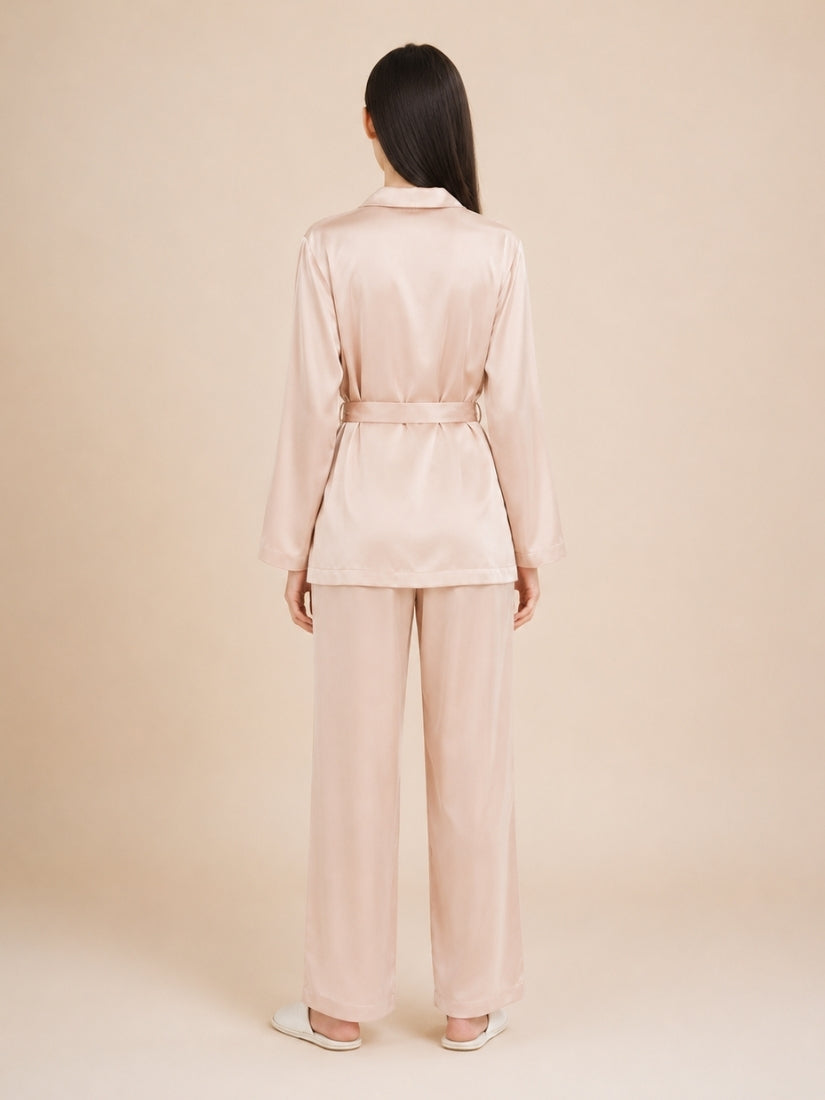 Nellie - Blush Pink Diamond Button Silk Pajama Set | The Silk Avenue