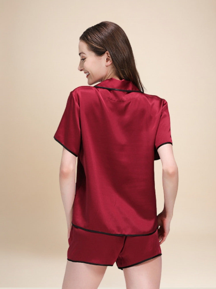 Neraliah Short Sleeve Piped Silk Pajama Set | The Silk Avenue