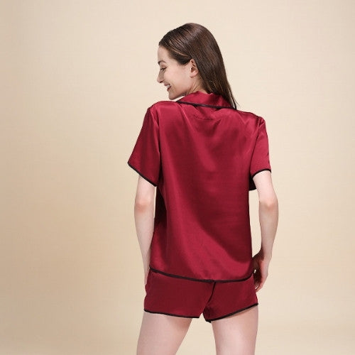 Neraliah Short Sleeve Piped Silk Pajama Set | The Silk Avenue
