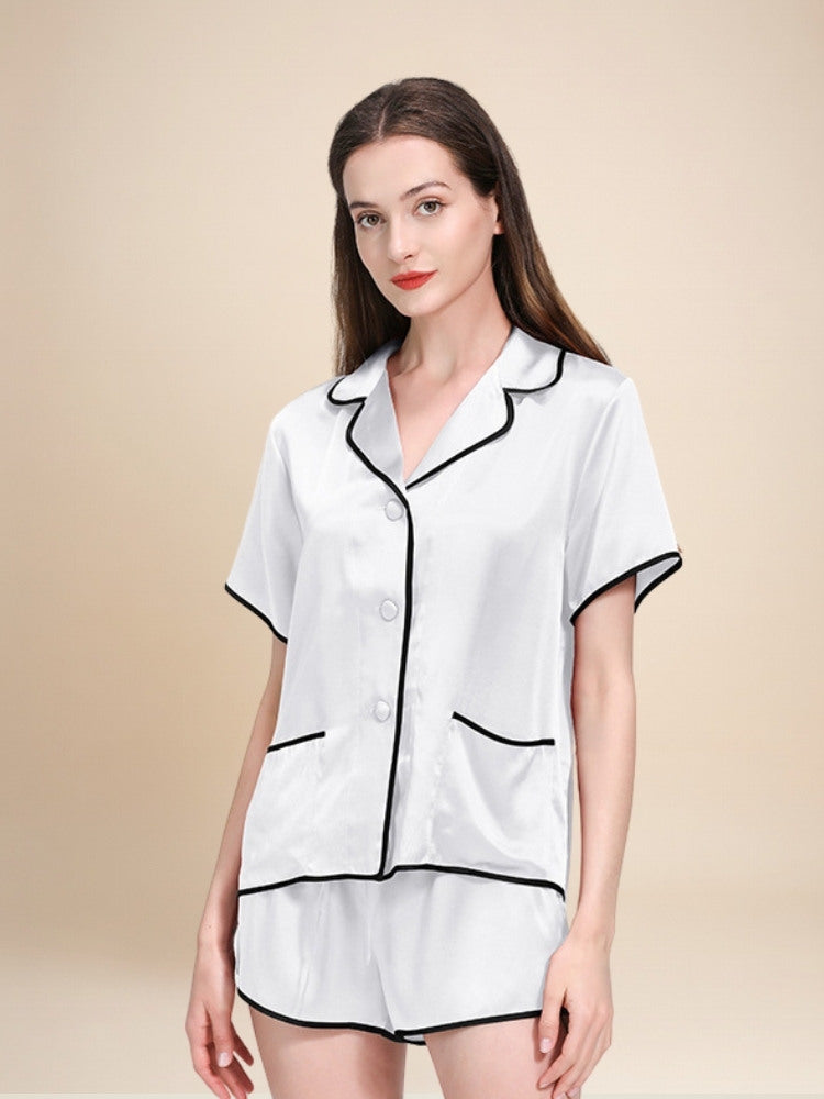 Neraliah Short Sleeve Piped Silk Pajama Set | The Silk Avenue