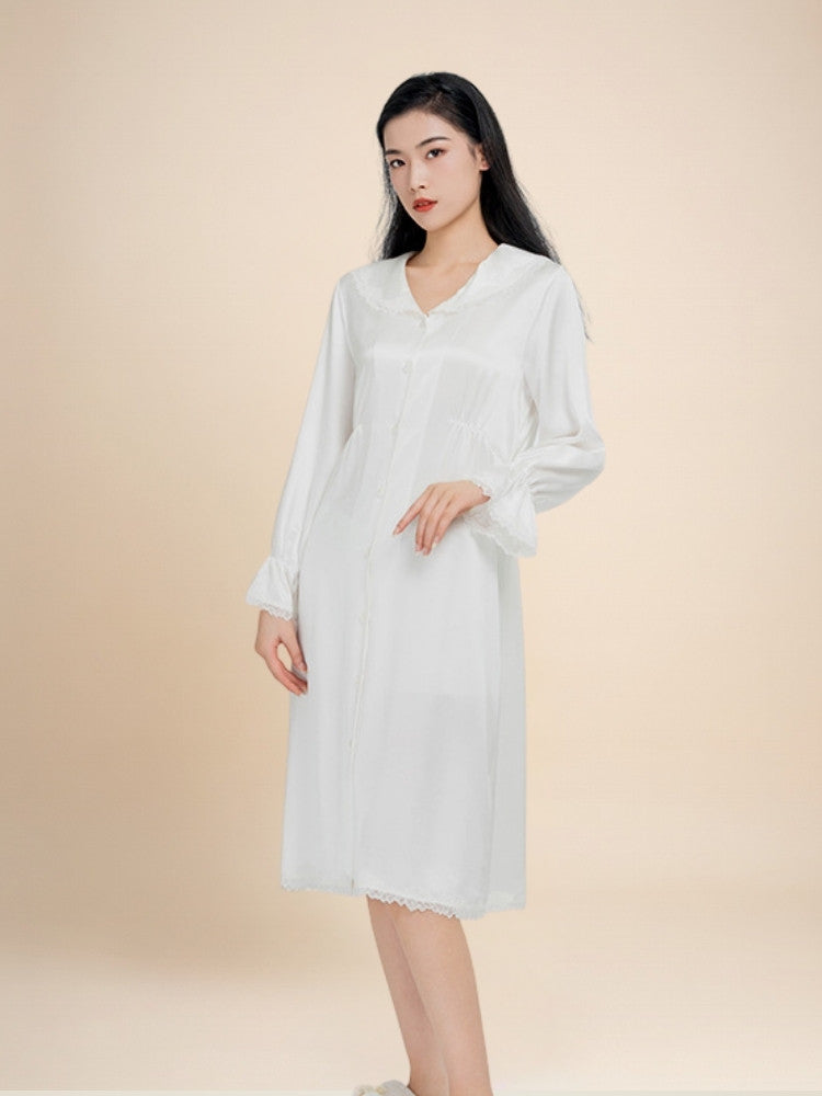 Odette - Lace Ruffle Collar Silk Dress