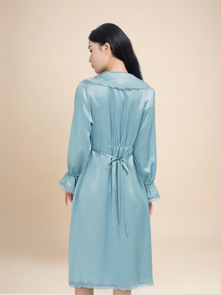 Odette - Lace Ruffle Collar Silk Dress