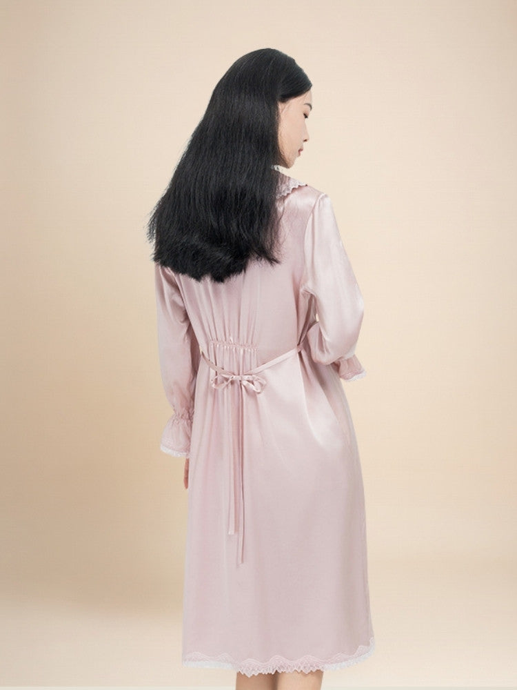 Odette - Lace Ruffle Collar Silk Dress