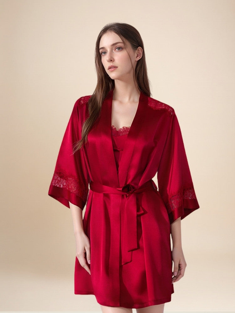 Olavine - Lace-Trim Silk Robe Set | The Silk Avenue