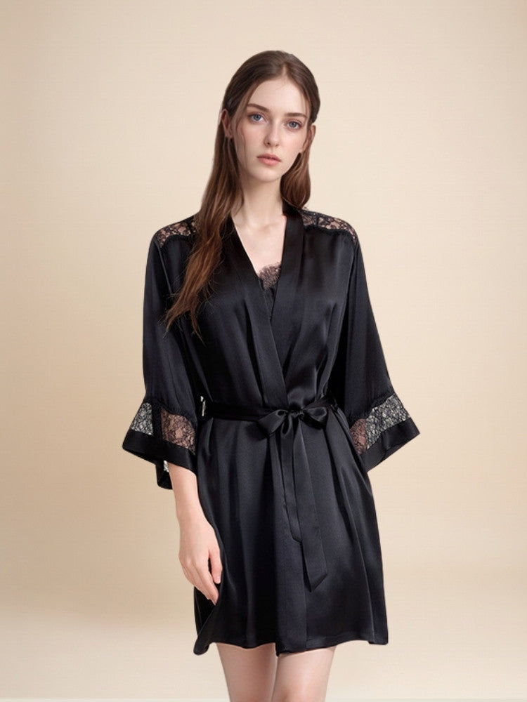 Olavine - Lace-Trim Silk Robe Set | The Silk Avenue