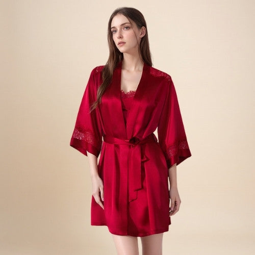 Olavine - Lace-Trim Silk Robe Set | The Silk Avenue