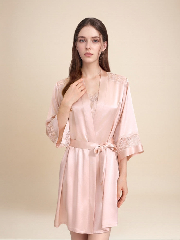 Olavine - Lace-Trim Silk Robe Set | The Silk Avenue