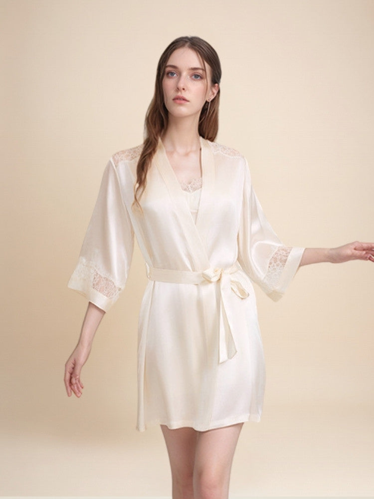 Olavine - Lace-Trim Silk Robe Set | The Silk Avenue