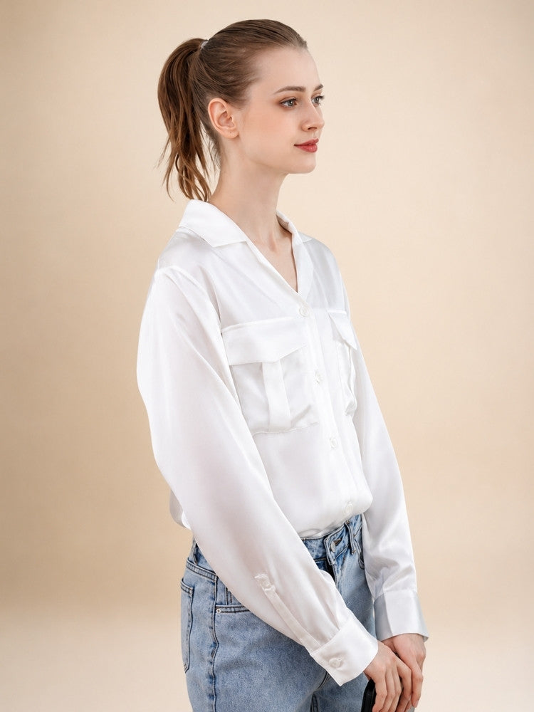 Olivia - Double Pocket Silk Blouse | The Silk Avenue