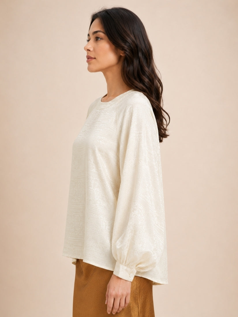 Opal - Ivory Lantern Sleeve Silk Blouse | The Silk Avenue