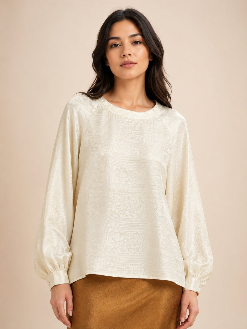 Opal - Ivory Lantern Sleeve Silk Blouse | The Silk Avenue