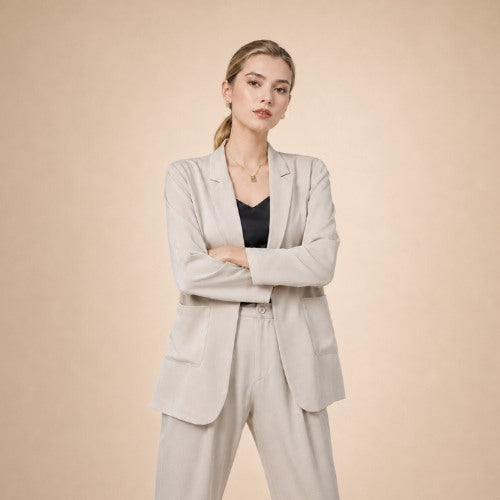 Oriessa - Crepe Silk Blazer Suit Set | The Silk Avenue