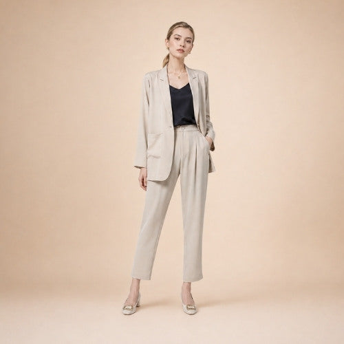 Oriessa - Crepe Silk Blazer Suit Set | The Silk Avenue