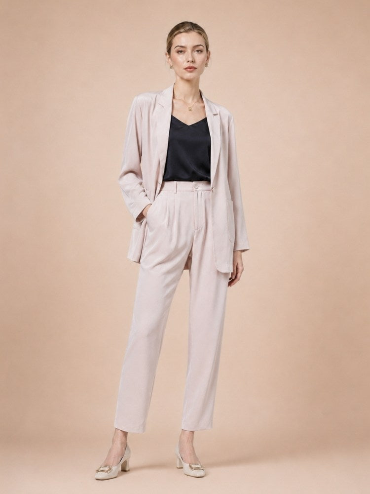 Oriessa - Blush Pink Crepe Silk Blazer Suit Set | The Silk Avenue