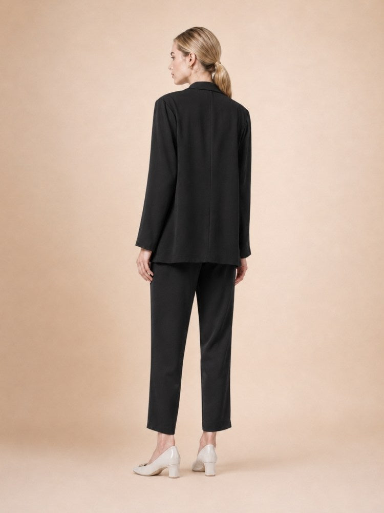 Oriessa - Black Crepe Silk Blazer Suit Set | The Silk Avenue