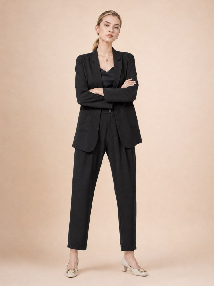 Oriessa - Black Crepe Silk Blazer Suit Set | The Silk Avenue