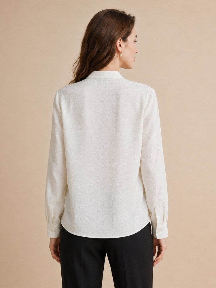 Oserine - White Mandarin Collar Silk Blouse | The Silk Avenue
