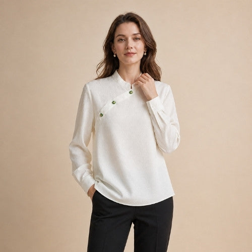 Oserine - Mandarin Collar Silk Blouse | The Silk Avenue